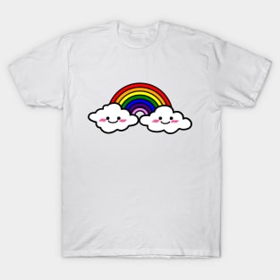 Rainbow, smiley face clouds, cute aesthetic rainbow digital illustration design T-Shirt